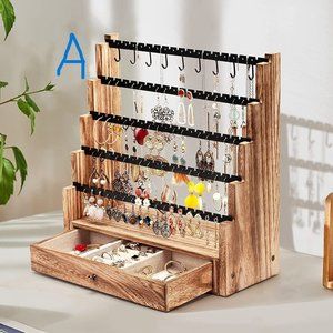 New Earring Organizer, 5 Layer Earring Holder Organizer with Metal Necklace Hold